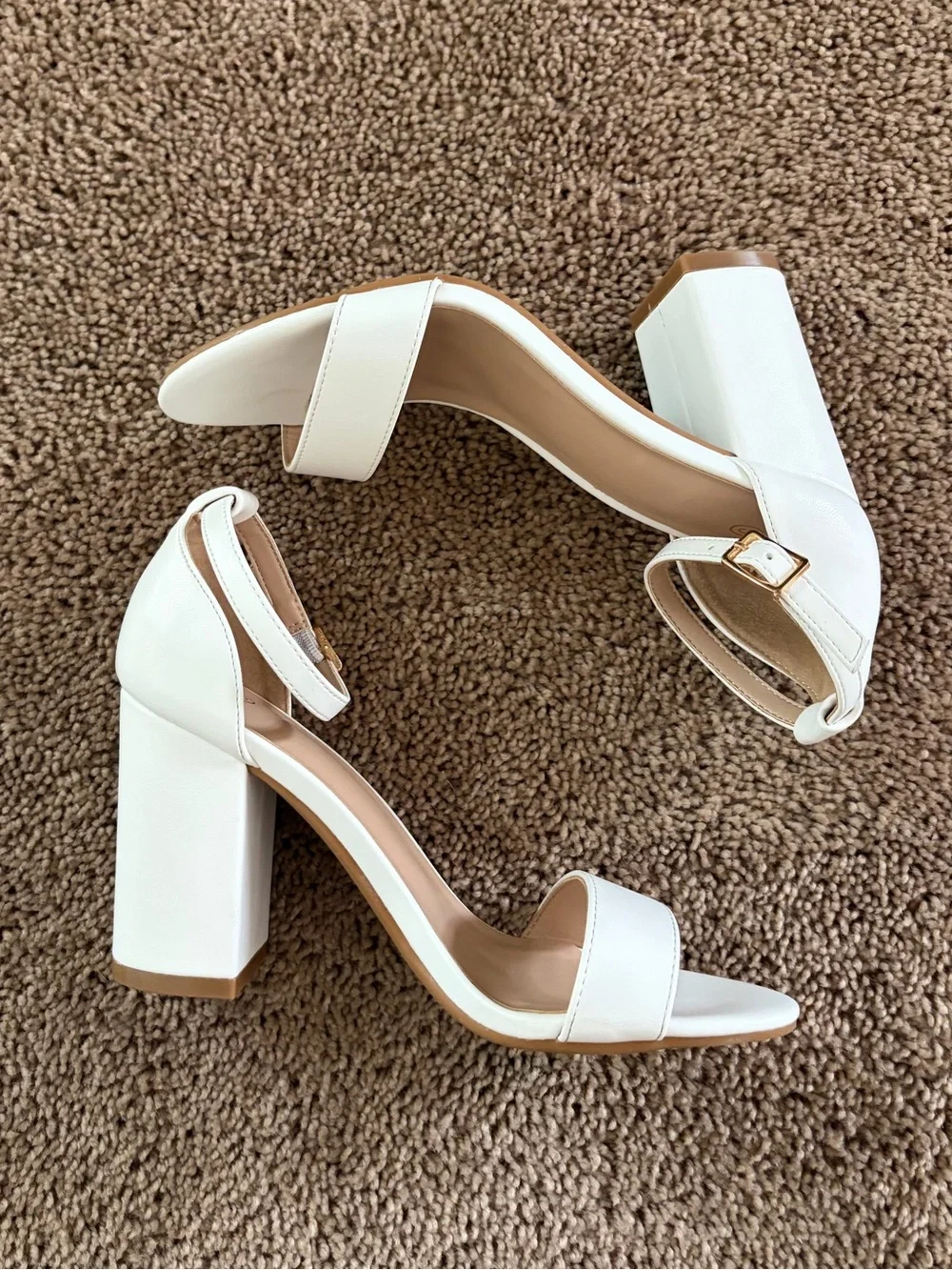 Women’s White Block Heel Sandals with Ankle Strap